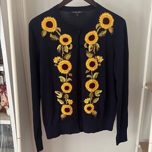 Brooks Brothers Navy Cardigan with Sunflower Embroidery